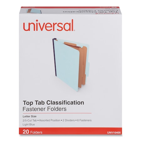 UNIVERSAL Six-Section Pressboard Classification Folders, 2 Dividers, Letter Size, Light Blue, PK20, 20PK 5508